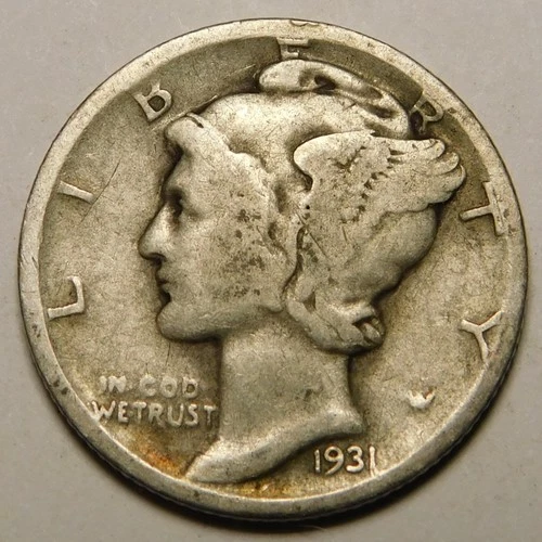 1931 D Mercury Dime 90% Silver G-VG  "Actual Coin Pictured - Not Cleaned"