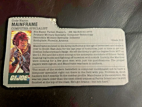 GI JOE: COMPUTER SPECIALIST  (FILE CARD) (MAINFRAME)