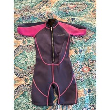 Seaskin Kids Shorty Wetsuit Size 6 Purple Pink Neoprene Front Zip Short Sleeve