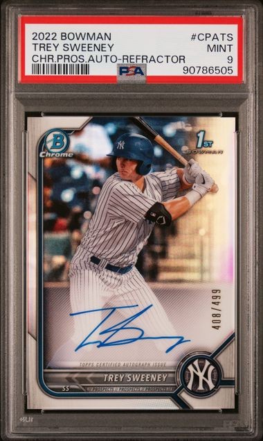 2022 Bowman Chrome Trey Sweeney 1st Refractor Auto /499 PSA 9