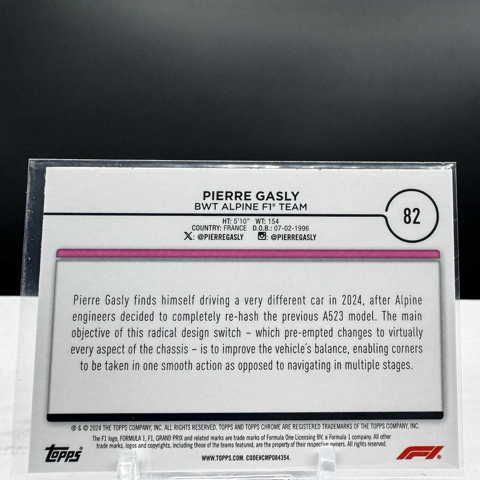 2024 Topps Chrome Formula 1 Pierre Gasly Base Card #82 - Image 2 of 2