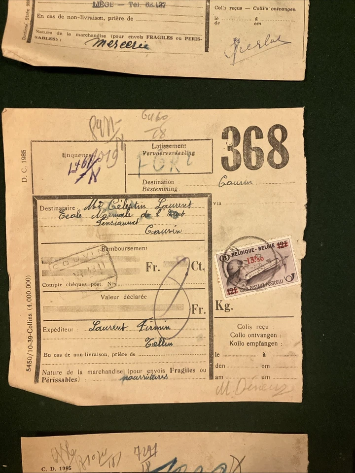 Бельгийская железнодорожная накладная лот из 2 чехлов Liege Vivegnis Couvin Charleroi Flemalle - Изображение 3 из 4