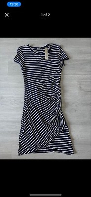 NWT Francesca s small blue rain midi dress blue white stripes