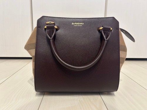 Burberry Tote Shoulder Bag Leather Bordeaux Brown