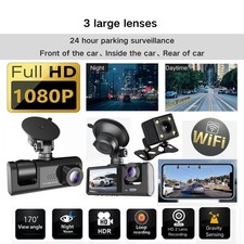 Dash Cam Car HD 1080P Front/Rear/Inside Dual Lens Video Recorder Camera G-Sensor