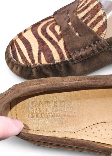 LAUREN RALPH LAUREN - Camila VINTAGE Driving Flats, Animal Print Kidsuede US 7.5 - Picture 10 of 13