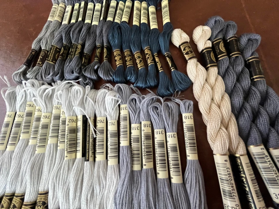 Big Lot Embroidery Thread Floss Grays Blue Ecru DMC Cotton Perle - Image 2 of 4