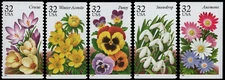 US #3025-3029 MNH 1996 Winter Garden Flowers [Booklet Singles]