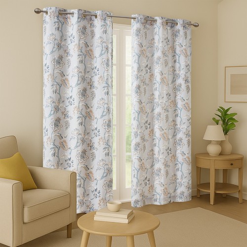 100% Cotton Floral Print Room Darkening Curtains WINDOW PANEL - 38x95" Pack of 2 - 第 3/5 張圖片