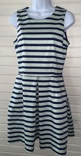 GAP Sz 4 Green Blue Stripe Dress Hand Pockets Stretch Fit & Flare Cotton EUC