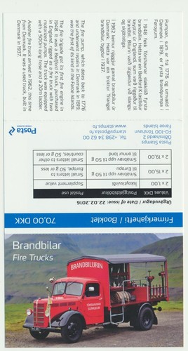 Islas Feroe. 2016. Motores de bomberos 70 Kr. Folleto. MNH (A57) - Imagen 1 de 2