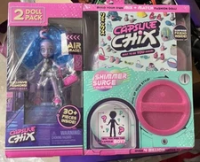 Capsule Chix Shimmer Surge Collection Doll 2 Pack 4.5in Blue Hair Doll w Machine