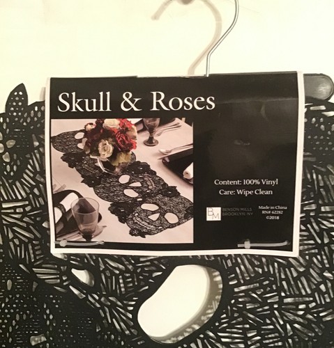 Benson Mills Black Vinyl Skull & Roses Decorative Centerpiece 13in X 36in New - Picture 4 of 4