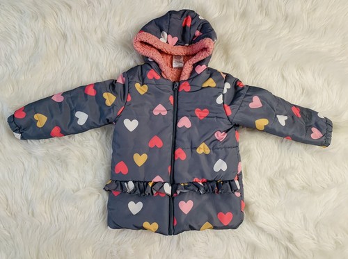 Just Lizzy Girls Heart Puff Coat Grey Pink Sz 5/6 - Picture 10 of 14