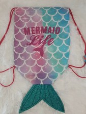 Mermaid Drawstring Backpack/Rucksack Bag W/Turquoise Glittery Tail BNWT