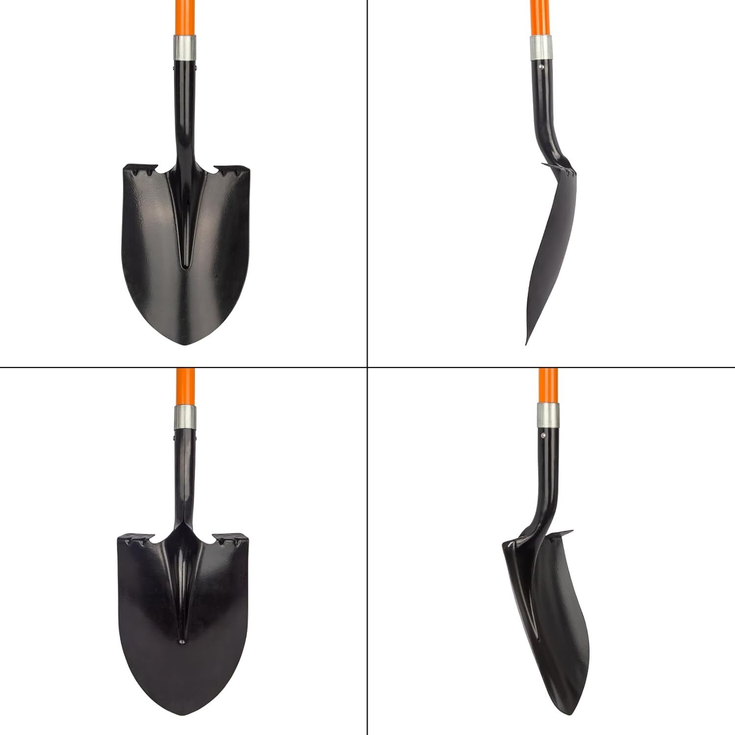 Heavy Duty Gardening Shovel, 56 Inch Round Blade with Fiberglass Handle (Orange)