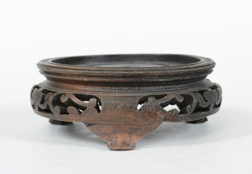 For 3 1/8" Vase Bowl 4 1/2" Vintage / Antique Chinese Carved Wood Stand 3 Legs - Bild 4 von 12