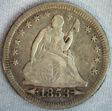 1853 Silver Seated Liberty Quarter 25c US Coin VF Arrows & Rays Circulated 