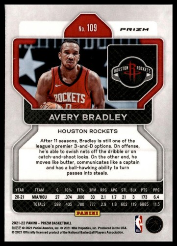 2021-22 Panini Prizm #109 Avery Bradley Fast Break - Picture 2 of 2