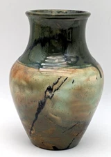 Studio Crafted Drip Glaze Ceramic Pottery Vase Green/Tan Local Arizona