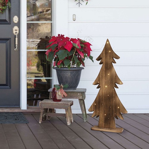 Stehleuchte Weihnachtsbaum Holz Pinie Tannenbaum Außen Timer XMAS LED H 90 cm - Bild 3 von 11