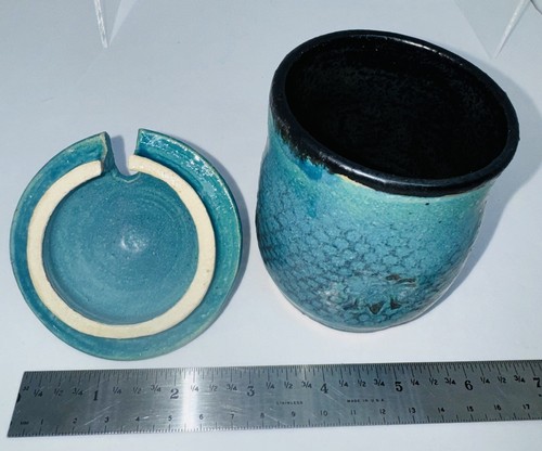 Vintage Türkis Blau Honig Glas Topf Keramik Hummel Biene & Dipper Sara Frank - Bild 9 von 24