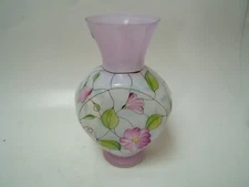 Fenton French Opal Stained Glass Handpainted 7 5/8" Tall Signed Vase