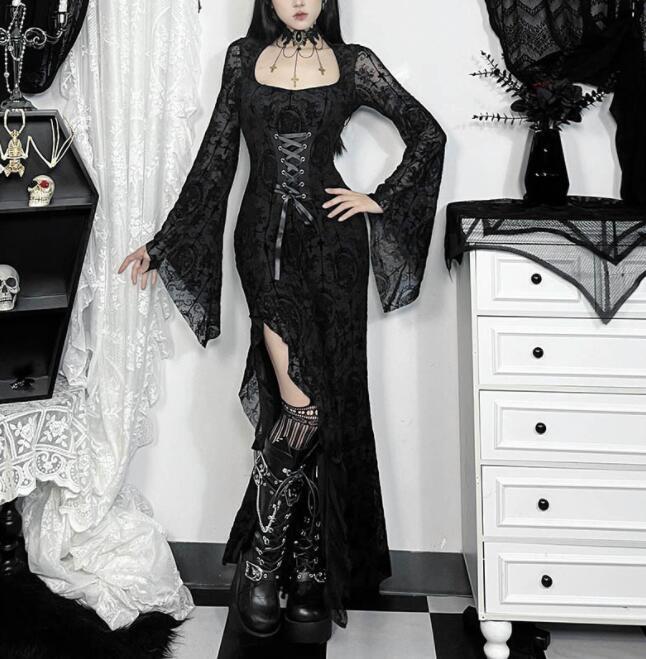 chinese dress ladies Lace-Up Camisole White Gothic Dress  Belchic