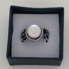 Sterling Silver Freeform Style Ring With Cultured White Pearl  Finger Size 7