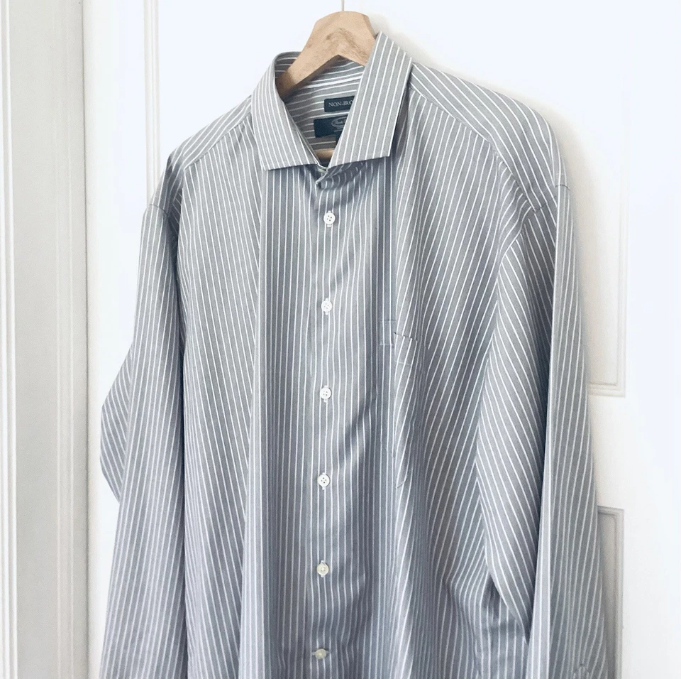 Camisa Pronto Uomo Platino Algodón Egipcio Para Hombre 17 34/35 Gris Rayas Sin Planchar Foto 4 de 4