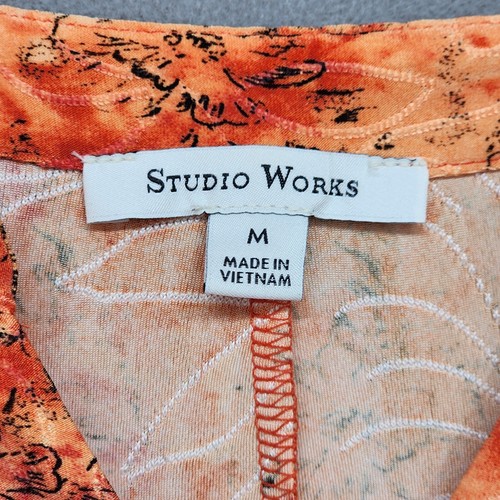 Studio Works Blouse Women’s MEDIUM Hippie Pleated Front Orange Floral Casual - Picture 8 of 13