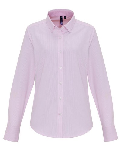 Camisa Oxford para Damas Blusa Manga Larga a Rayas Formal Oficina Trabajo Top - Imagen 13 de 19
