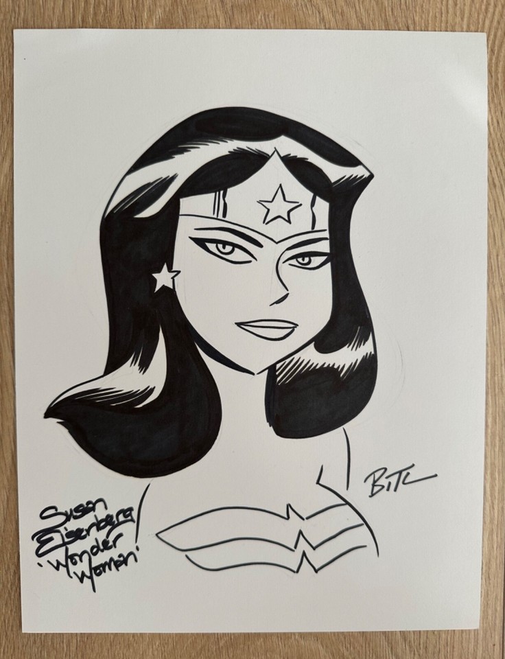 Bruce Timm Signed Sketch Susan Eisenberg Signed Wonder Woman Comic Art
