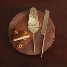 Gold Hammered Cake Knife Server Set Stainless Steel Wedding Party Pack Of 2