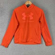 Under Armour Youth L Hoodie Sweatshirt Orange Rival Fleece Big Logo 1357585 