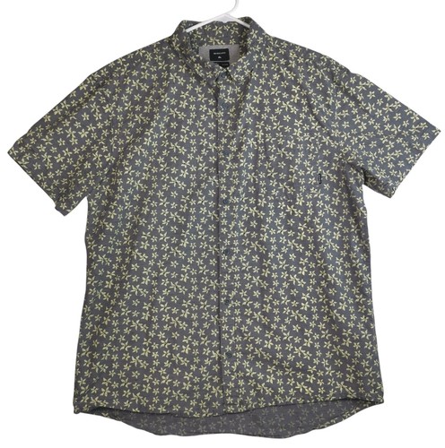 Quiksilver Classic Short Sleeve Button-Down Gray Floral Shirt Mens Size XXL