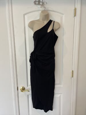 Grace Karin S Black One Shoulder Two Strap Sleeveless Party Wrap Dress Midi  | eBay