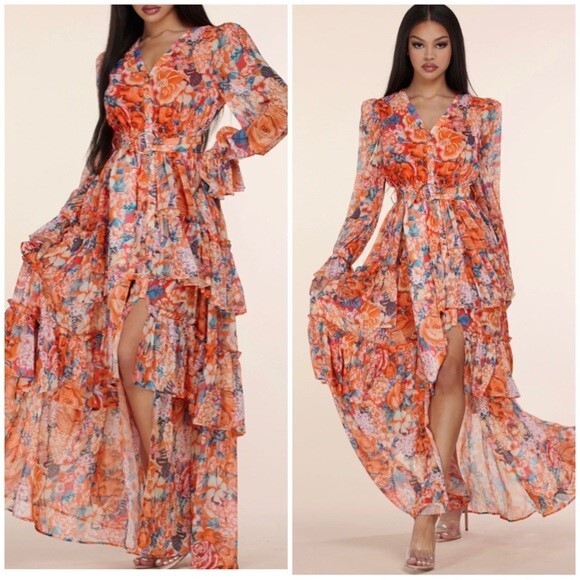 L'Atiste by Amy Maxi Dress Womens Small Gorgeous Orange