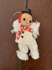 Vintage Snowman Christmas Ornament Spun Cotton Head 4"