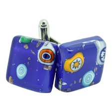Murano Glas Manschettenkn&ouml;pfe Blau Multi Millefiori Paar Eckig
