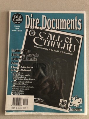 Call of Cthulhu RPG Dire Documents Chaosium Shrinkwrap CoC