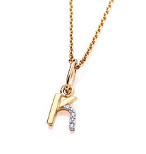 9ct Yellow Gold K Initial Real Diamond Pendant Necklace + 18 inch Chain