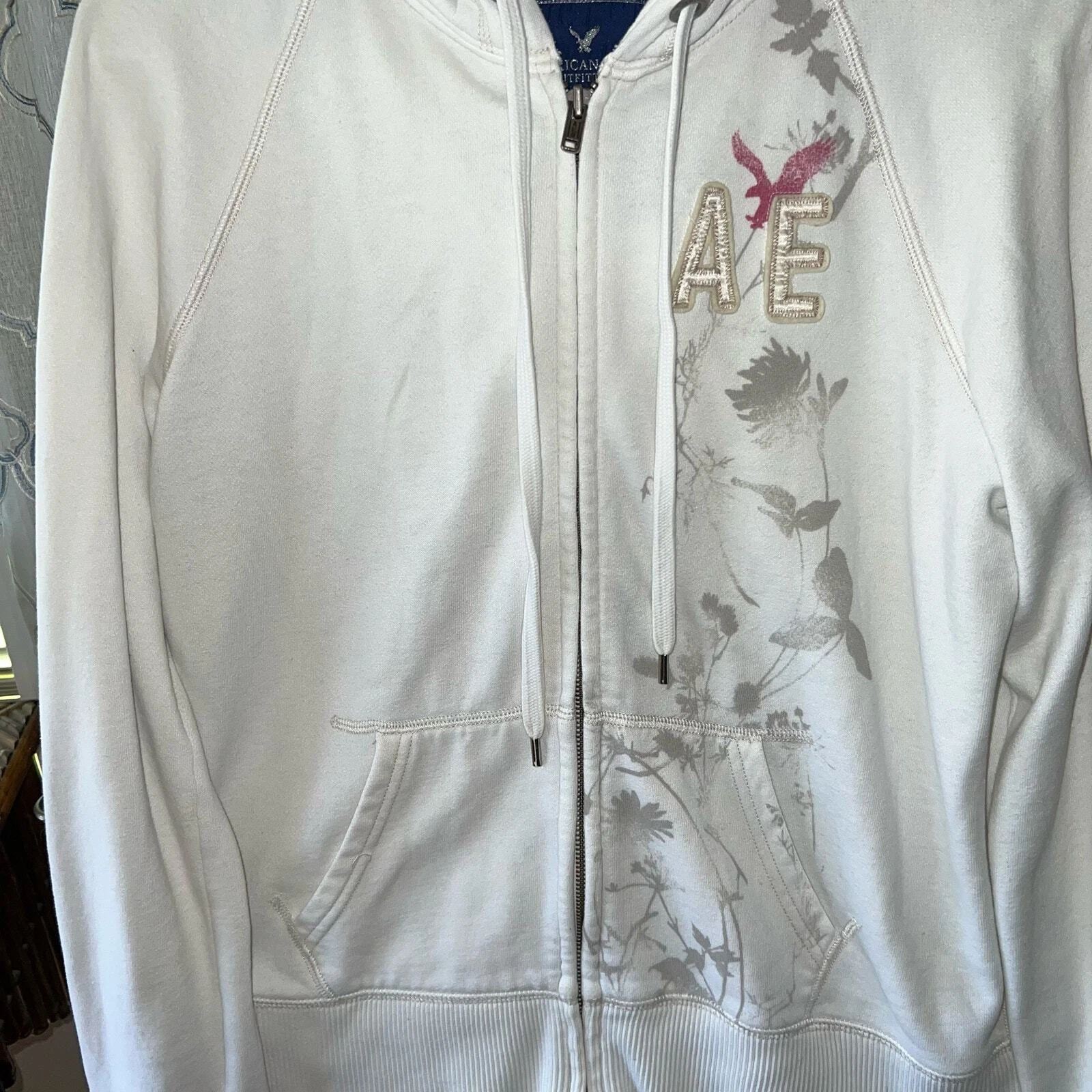OFF WHITE Felpa con cappuccio full zip colore panna American Egale taglia large