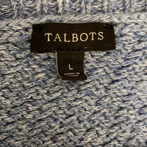 Talbots Blue Cotton Basketweave Knit Sweater Womens Size Large Pullover - Picture 2 of 12