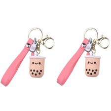 Set of 2 Cute 3D Kawaii Cartoon Boba Milk Tea Charm Keychains