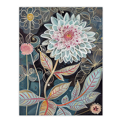 Dahlia Flowers Artwork Dark Enchanted Floral Wall Art Poster Print