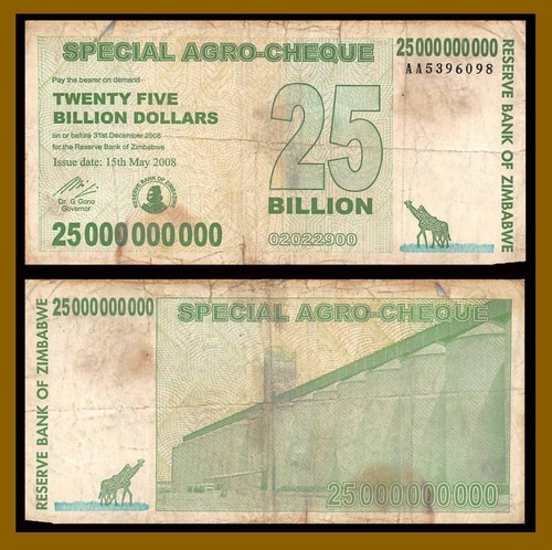 250 pcs x Zimbabwe 25 Billion dollar agro cheque banknotes- bundle - Picture 3 of 11