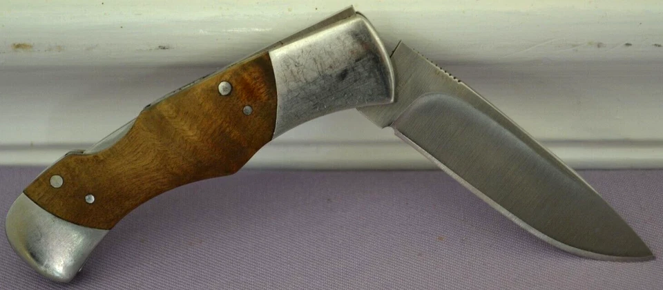 Cuchillo de bolsillo plegable Browning 835 Pursuit Burl mango de madera acero inoxidable - Excelente Foto 4 de 4