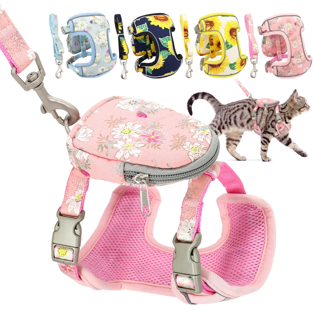 Dog Harness&Leash&Treat Bag Mesh Reflective Pet Puppy Cat Walking Harness Vest