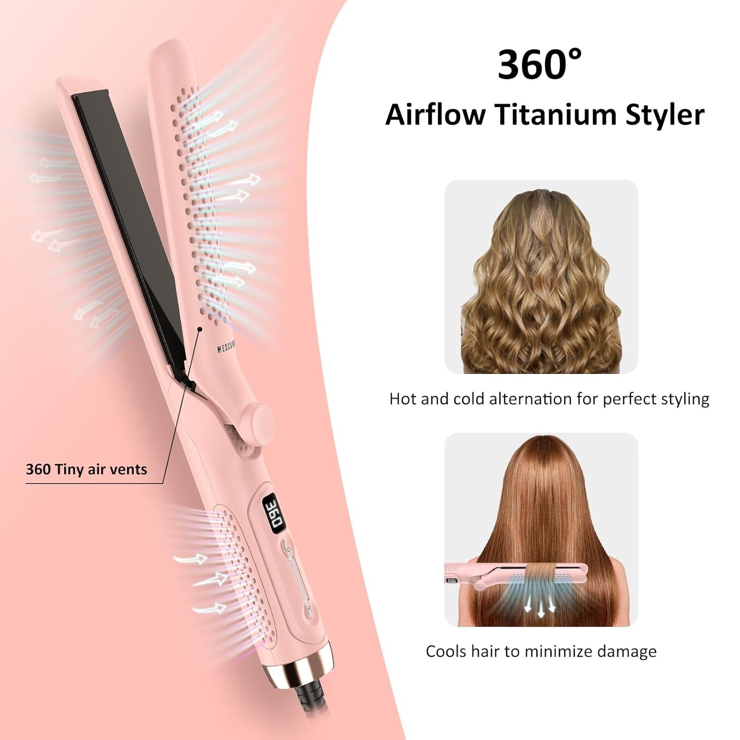 360° Airflow Styler, 1.25" 2-in-1 Curling Iron & Straightener, Dual Voltage